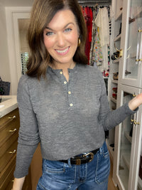Simple Charm Knit Henley in Charcoal