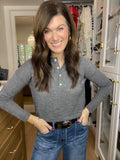 Simple Charm Knit Henley in Charcoal