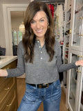 Simple Charm Knit Henley in Charcoal
