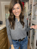 Simple Charm Knit Henley in Charcoal