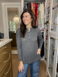 Simple Charm Knit Henley in Charcoal
