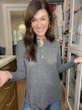 Simple Charm Knit Henley in Charcoal