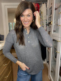 Simple Charm Knit Henley in Charcoal