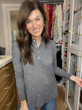 Simple Charm Knit Henley in Charcoal