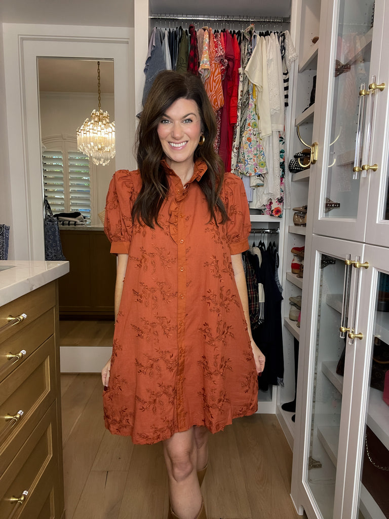 Fresh Take Floral Lace Dress in Caramel