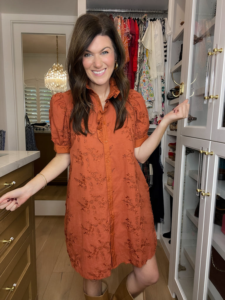 Fresh Take Floral Lace Dress in Caramel