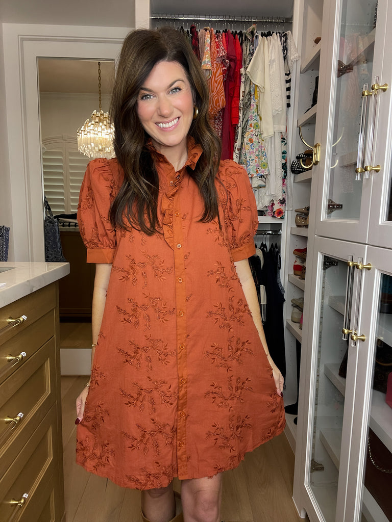 Fresh Take Floral Lace Dress in Caramel