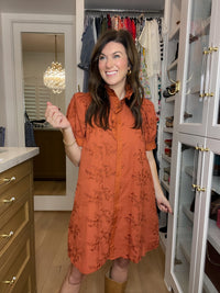 Fresh Take Floral Lace Dress in Caramel