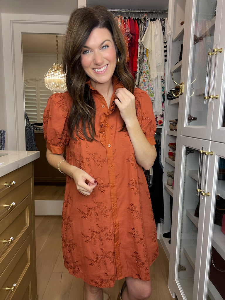 Fresh Take Floral Lace Dress in Caramel