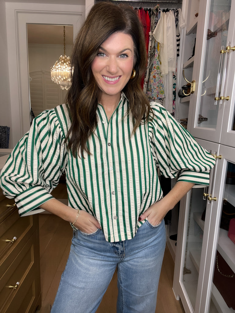 Striped and True Button Down in Green