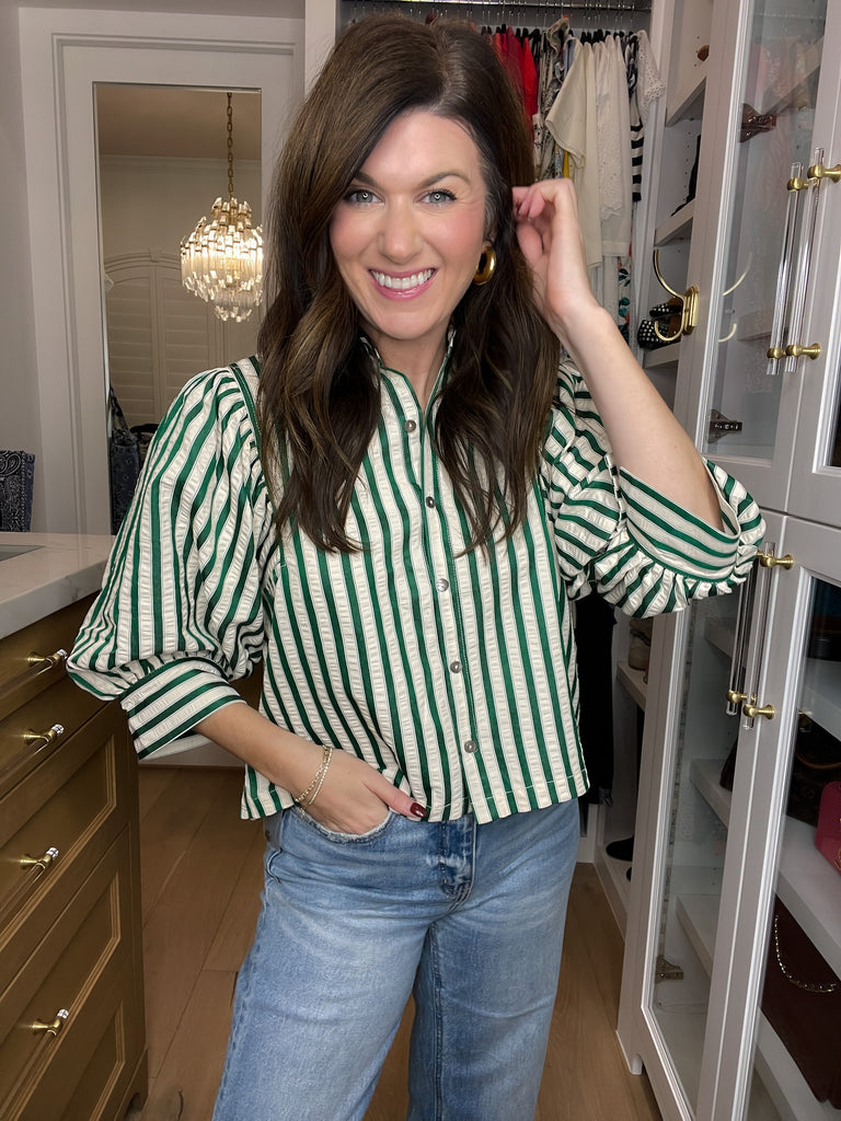 Striped and True Button Down in Green