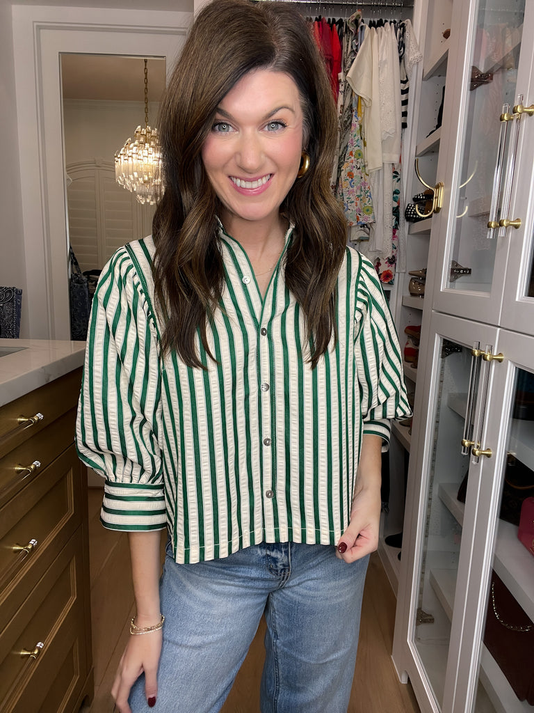 Striped and True Button Down in Green