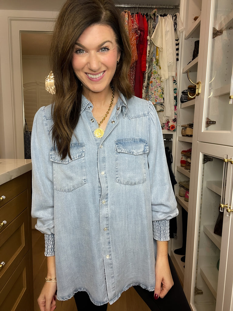 Always Grateful Denim Button Down
