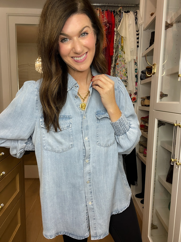 Always Grateful Denim Button Down