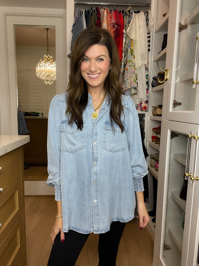 Always Grateful Denim Button Down