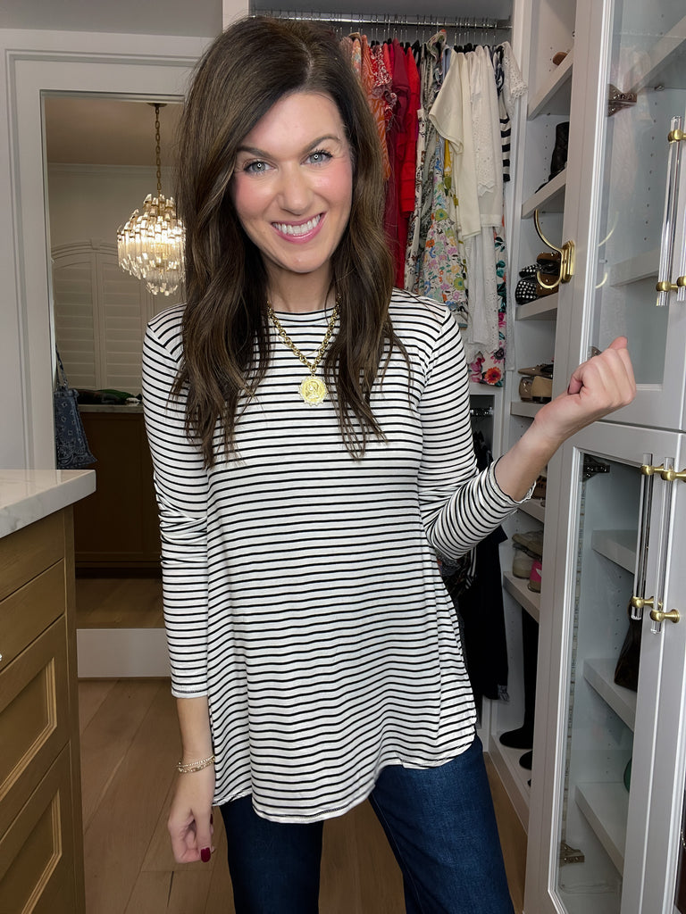 DOORBUSTER! Sure Thing Striped Tunics in Black or White *Final Sale*