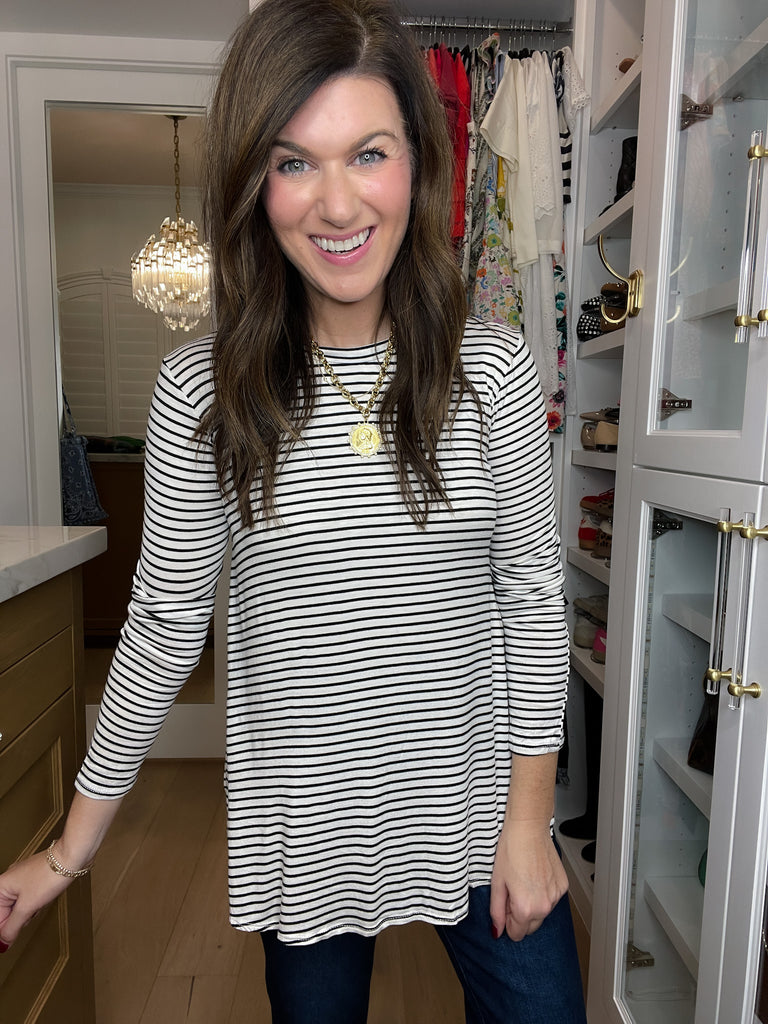 DOORBUSTER! Sure Thing Striped Tunics in Black or White *Final Sale*