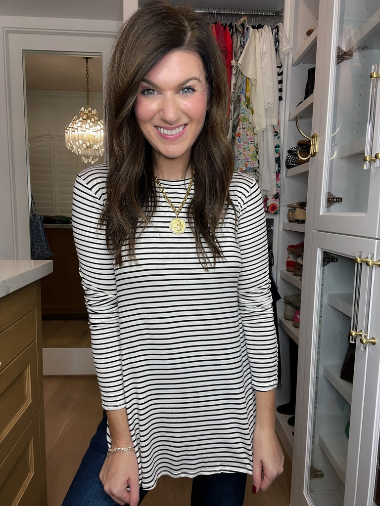 DOORBUSTER! Sure Thing Striped Tunics in Black or White *Final Sale*