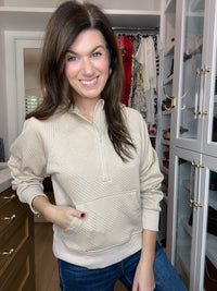 Gridline Textured Half-Zip Pullover in Taupe