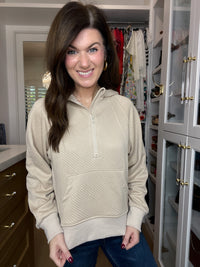 Gridline Textured Half-Zip Pullover in Taupe