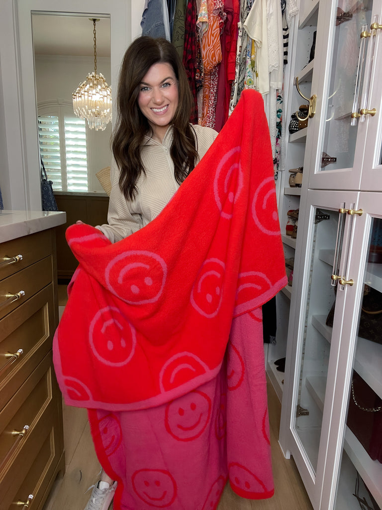 Pink/Red Reversible Smiley Blanket *Final Sale*