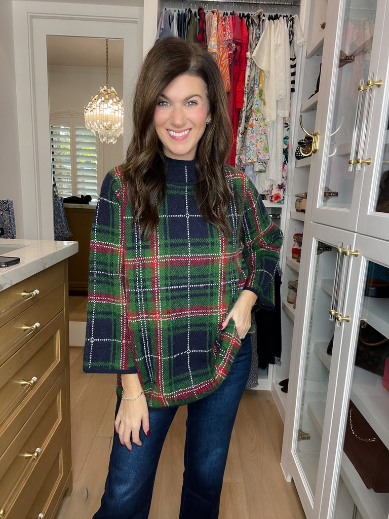 Tartan Cheer Mock Neck Sweater