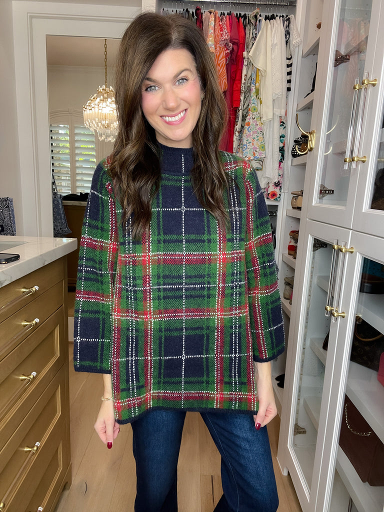 Tartan Cheer Mock Neck Sweater