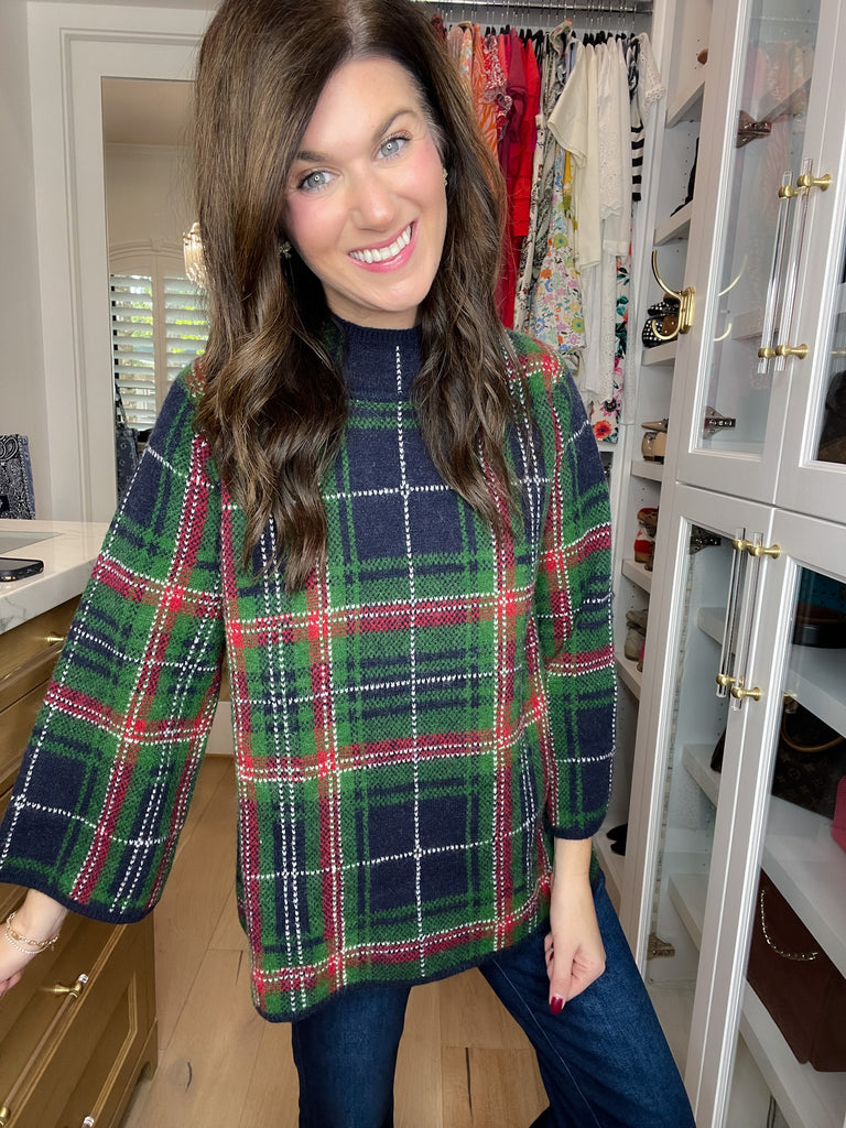 Tartan Cheer Mock Neck Sweater