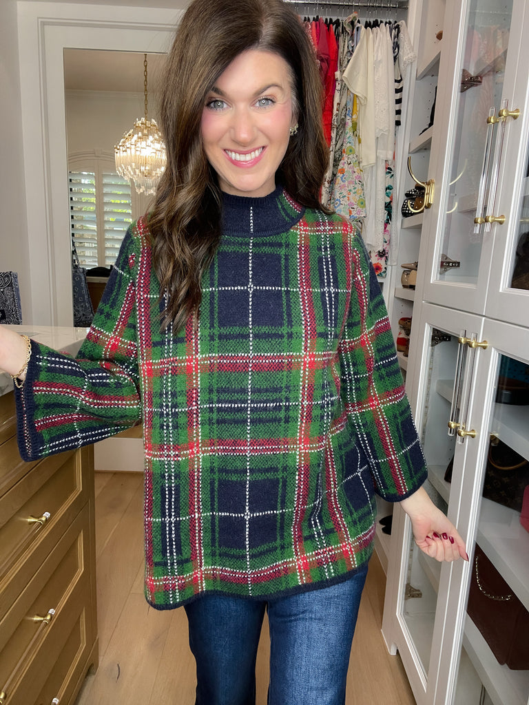 Tartan Cheer Mock Neck Sweater