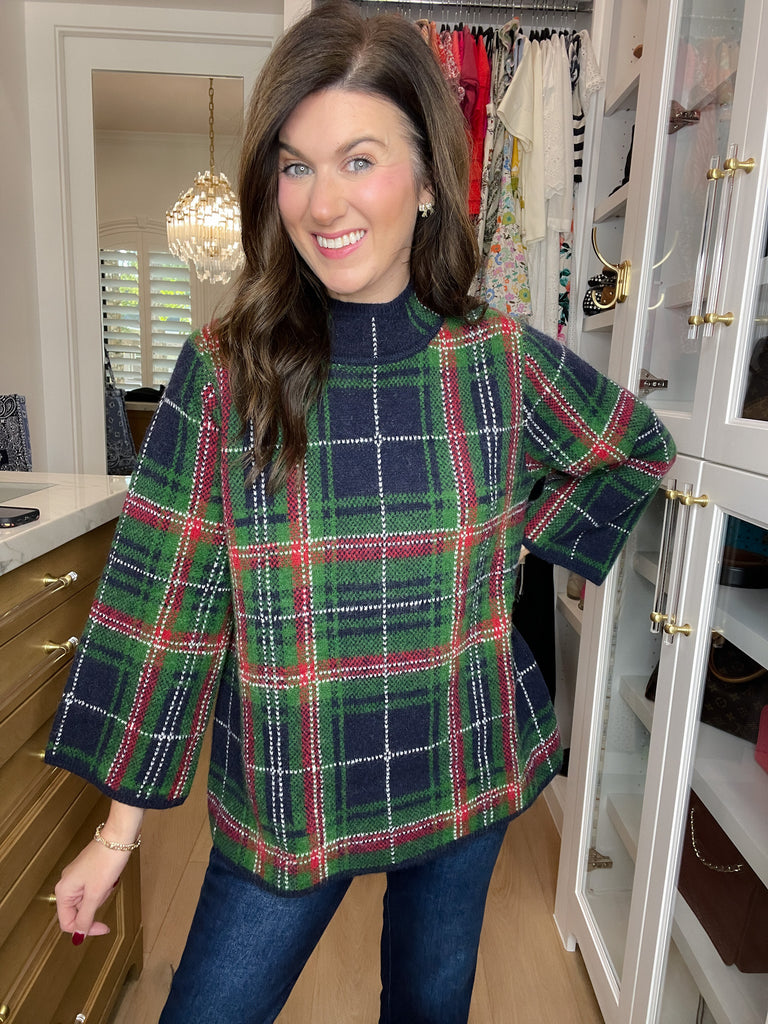 Tartan Cheer Mock Neck Sweater