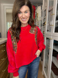 I'm a Gift Sequin Bow Corded Pullover in Red