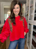 I'm a Gift Sequin Bow Corded Pullover in Red