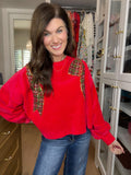 I'm a Gift Sequin Bow Corded Pullover in Red