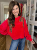I'm a Gift Sequin Bow Corded Pullover in Red