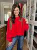 I'm a Gift Sequin Bow Corded Pullover in Red