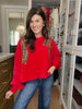 I'm a Gift Sequin Bow Corded Pullover in Red