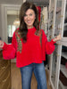 I'm a Gift Sequin Bow Corded Pullover in Red