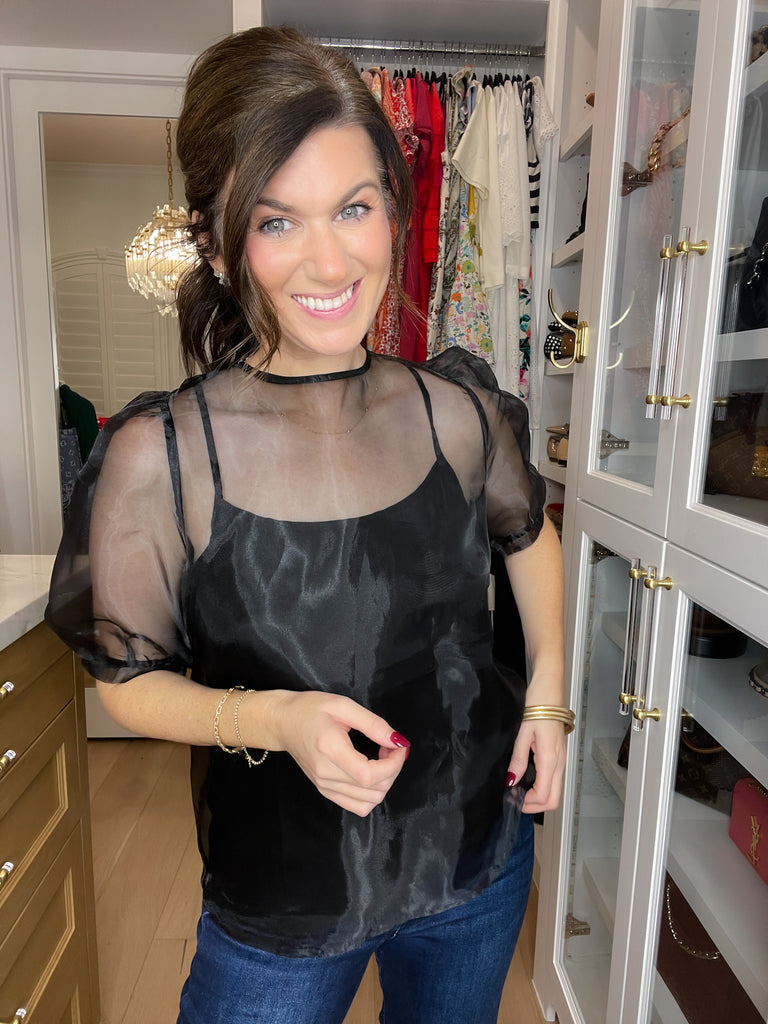 Sugarlips Sabrina Organza Bow Puff Sleeve Top