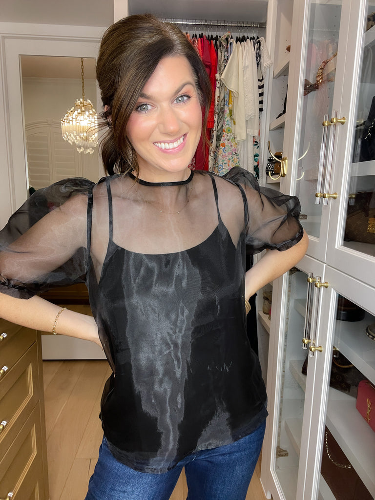 Sugarlips Sabrina Organza Bow Puff Sleeve Top