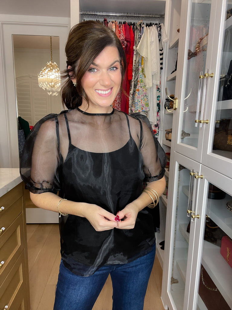 Sugarlips Sabrina Organza Bow Puff Sleeve Top