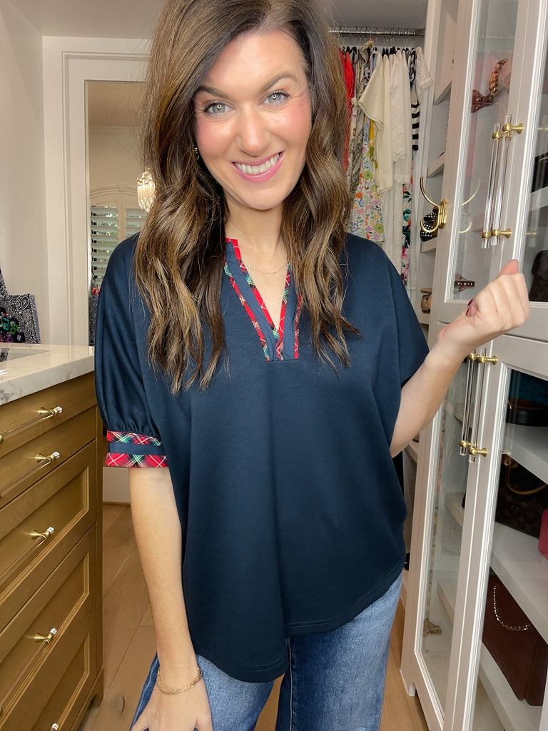 Tartan Touch Top in Navy