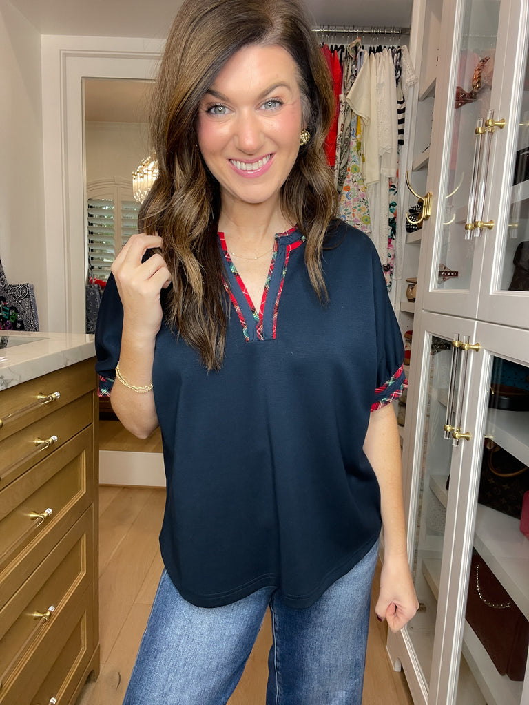 Tartan Touch Top in Navy