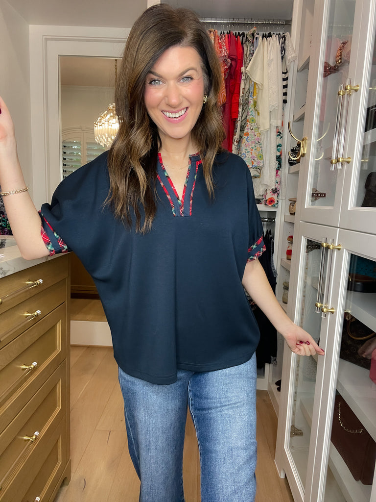 Tartan Touch Top in Navy