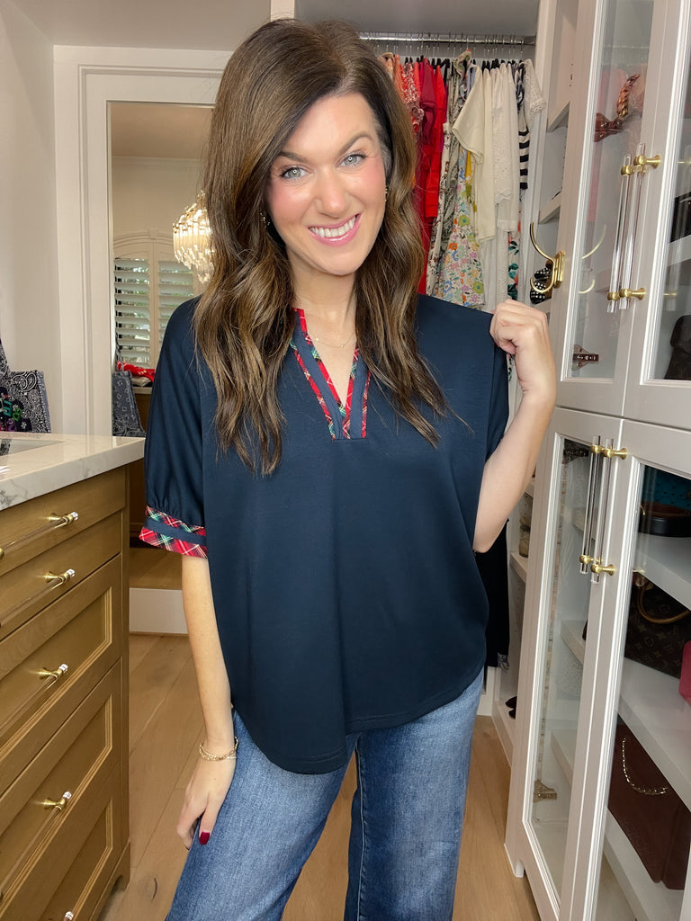 Tartan Touch Top in Navy