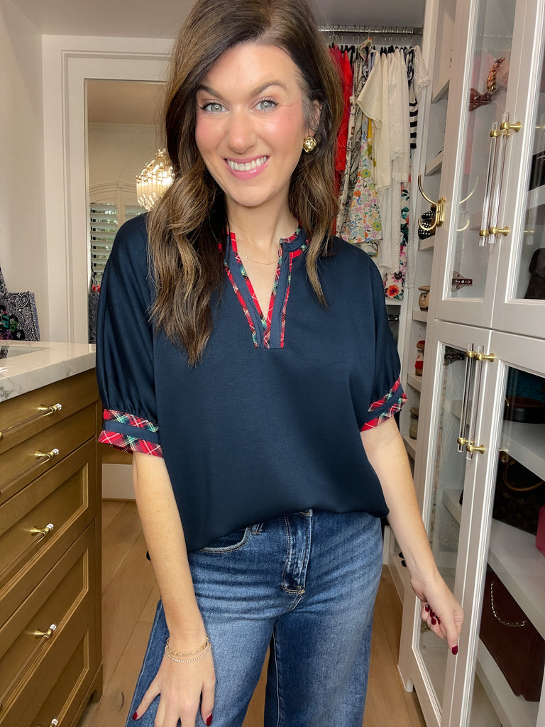 Tartan Touch Top in Navy