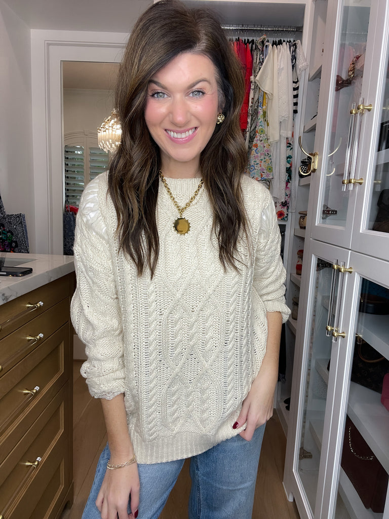 Chalet Charm Distressed Cable Knit Sweater