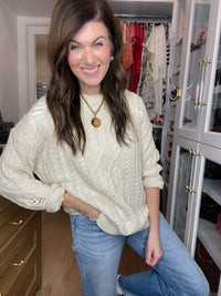Chalet Charm Distressed Cable Knit Sweater