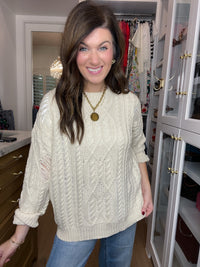 Chalet Charm Distressed Cable Knit Sweater