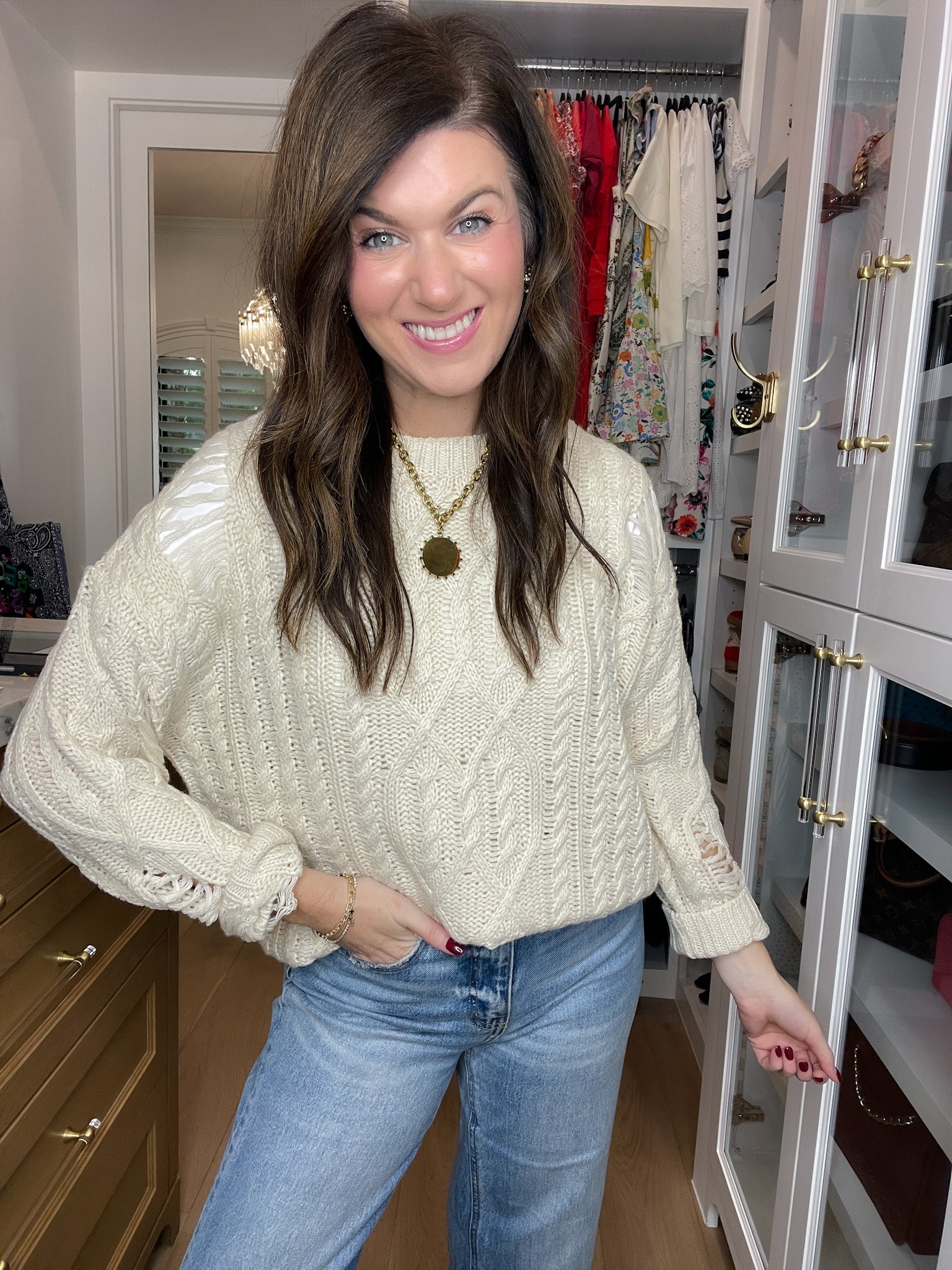 Chalet Charm Distressed Cable Knit Sweater