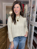Chalet Charm Distressed Cable Knit Sweater